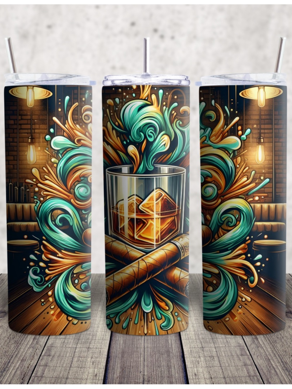 Hand Crafted Turquoise & Gold Whiskey Glass and Cigar Tumbler